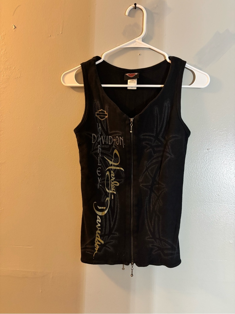 Harley-Davidson Black Women's Zip Tank with Gold Script